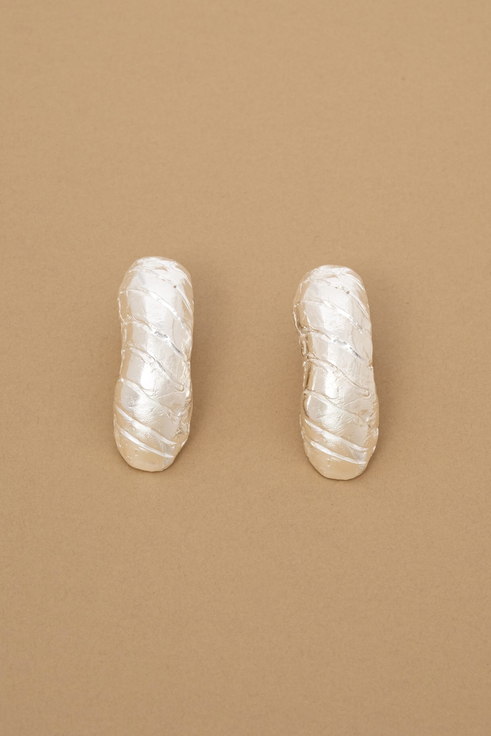 Baguette Curved Silver Earrings